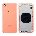 iphone XR Housing with back glass,charging port and power volume flex cable[Coral][Aftermarket]